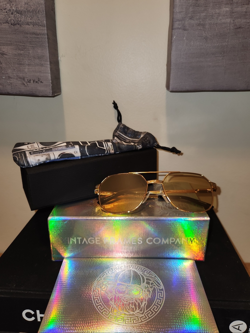 Vintage Frames Unisex Gold Frame Amber Lens Sunglasses